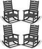 SERWALL Outdoor Rocking Chair Set of 4, Oversized HDPE Patio Rocking Chair with Footrest for Adults, All Weather Porch Rocker for Deck Patio Balcony, Gray