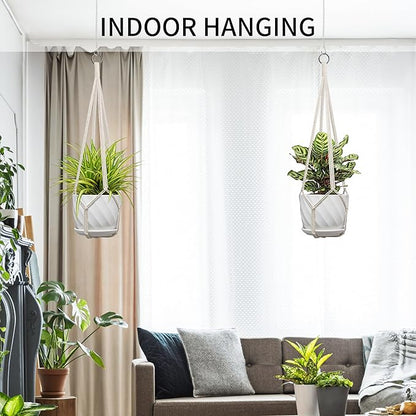 Macrame Plant Hanger, Fits 4-13 Inch Pots, Boho Hanging Plant Holder for Indoor Outdoor, 35 Inch, Set of 3, White (No Flowerpot)