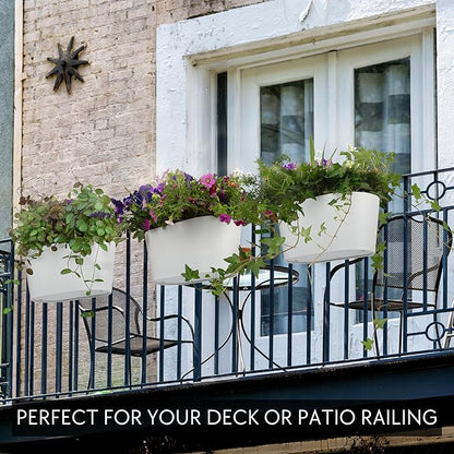 Beautiful Hanging Flower Pots for Outside Railing Or Fence - Stylish Set of 3 Outdoor Planters For Any Balcony, Porch or Deck - Window Planter Boxes Are Perfect to Grow Fresh Herbs & Flowers at Home