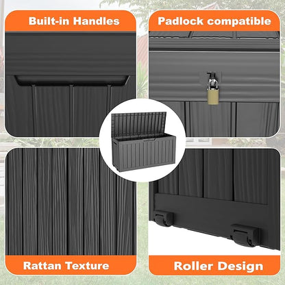 EasyUp 90 Gallon Outdoor Deck Box Waterproof, UV Resistant Resin Outdoor Storage Box for Delivery, Porch, Patio and Garden, Black