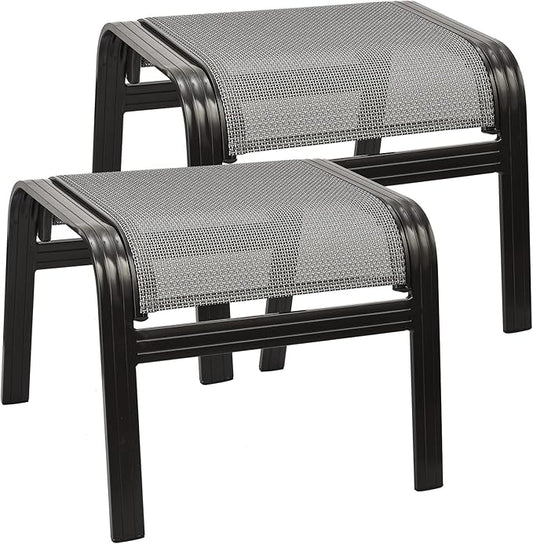 Outdoor Foot Rest for Patio Ottomans Metal Seat Patio Footstools Furniture Outside Stools Small Chair 2 Set Grey, 2 Pack-grey, 22inch*20inch*17inch