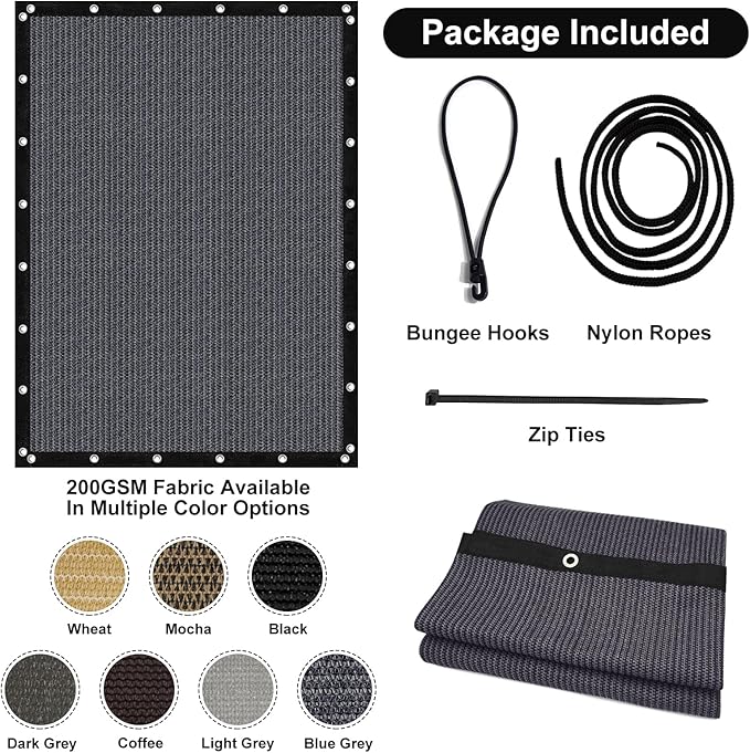 Artpuch 90% Sun Shade Cloth, 6 x 12 FT Pergola Shade Cover Canopy with Grommets, Sun Screen Fabric Tarp for Patio, Outdoor, Garden, Backyard, Dark Grey