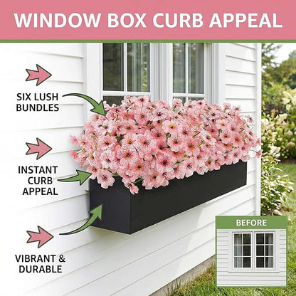 MACTING Artificial Flowers for Outdoors 6 Bundles UV Resistant Fake Flowers No Fade Faux Plastic Flowers for Hanging Planters Window Patio Porch Yard Garden Indoor Outside Spring Decoration,Pink