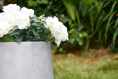 Kante 15.3" Dia Round Concrete Planter, Outdoor Indoor Large Plant Pots Containers with Drainage Hole and Rubber Plug for Home Garden Patio, Natural Concrete