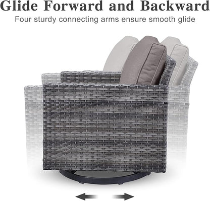 Belord Wicker Patio Furniture 5 Piece Outdoor Sofa Set, Oversize Outdoor Swivel Rocker Chairs with Rattan Ottomans, Conversation Sets Patio Furniture Come with Removable Washable Cushion Grey
