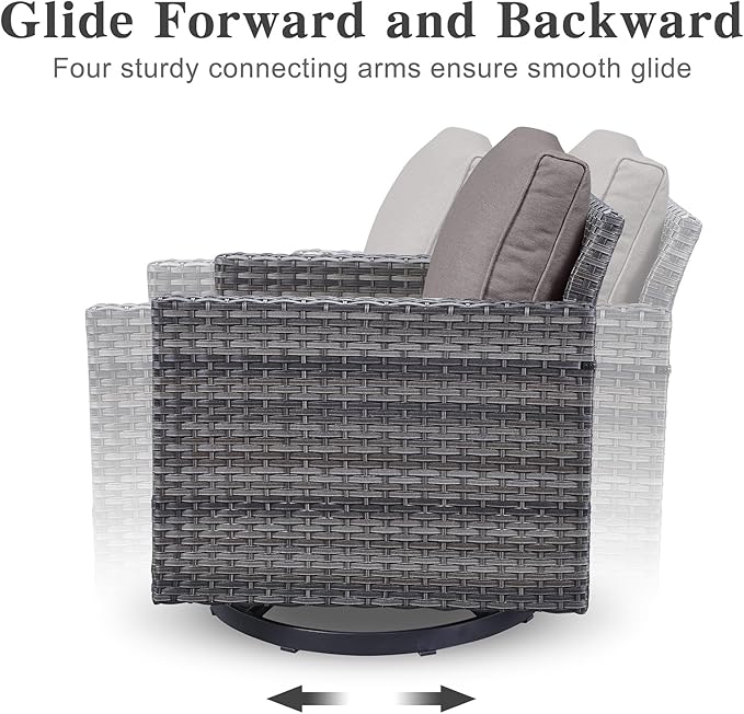 Belord Outdoor Bistro Set 3 Piece Wicker Swivel Rocker Patio Chairs, Oversize Outdoor Rattan Seating Set, Patio Swivel Glider Chairs Wicker Furniture with Metal Side Table for Outside Porch Backyard
