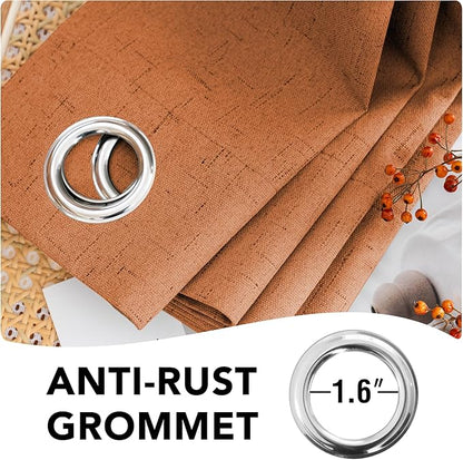 H.VERSAILTEX 100% Blackout Curtains for Bedroom Thermal Insulated Linen Textured Curtains Heat and Full Light Blocking Drapes Living Room Curtains 2 Panel Sets, 42x54 Inch, Orange
