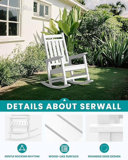 SERWALL HDPE Outdoor Rocking Chair Set of 8, Patio Rocking Chairs for Adults, All Weather Outdoor Rockers for Lawn, White