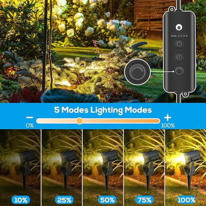 ZYAN Landscape Spotlights with Sensor, 5 Lighting Modes for Brightness Adjustment, Dimmable Timer Auto On Off, Low Voltage Outdoor IP65 Waterproof for Patio Yard Garden Pathway, Warm White (10 Pack)