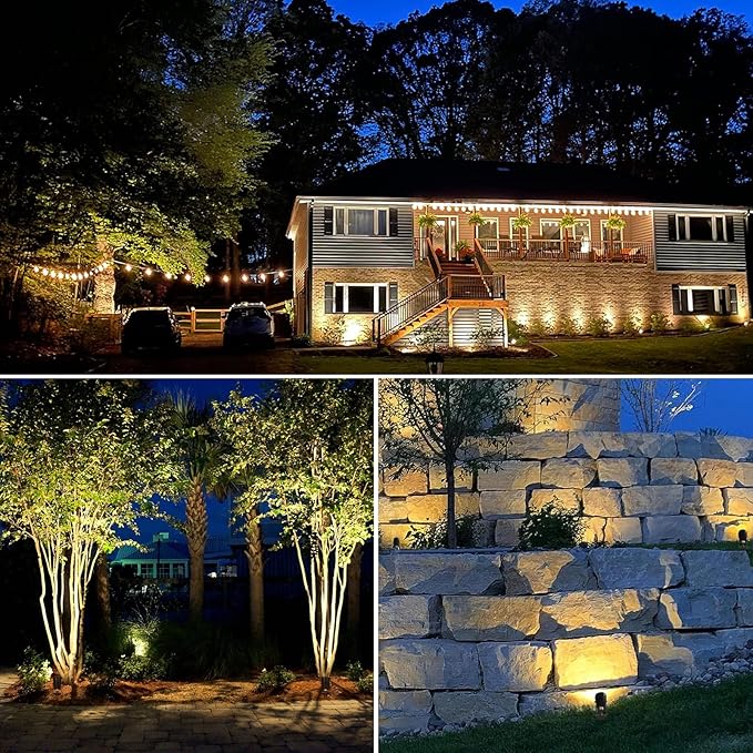 SUNVIE 3W Low Voltage Landscape Lighting LED Landscape Spotlights with Connectors Waterproof Low Voltage Landscape Lights 3000K Warm White Uplights Outdoor Spot Lights for Yard Garden House, 4 Pack