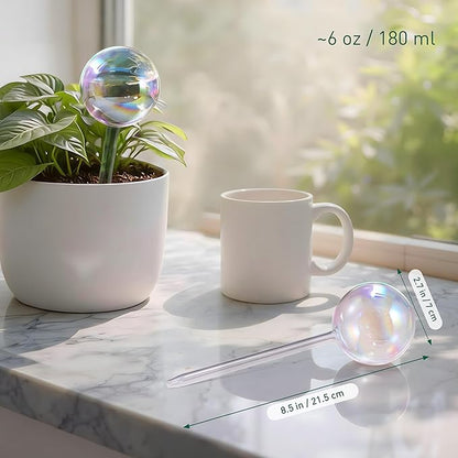Extra-Thick Clear Glass Plant Watering Globes, Rainbow Gradient Self Watering Globes, Automatic Plant Waterer, Self Watering Planter Insert Spikes Devices for Everyday or Vacation Use, 6-Pack