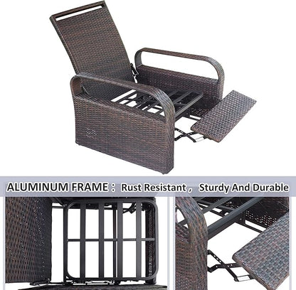 ATR ART TO REAL Outdoor Wicker Recliner Chair with 5.5'' Cushions, Automatic Adjustable Patio Chaise Lounge Chairs, Aluminum Frame Reclining Chair, UV Resistant, Rustless (Grey)