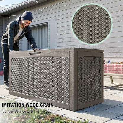 ROJIK Outdoor Storage Housing Deck Box - Waterproof Patio Furniture, Garden Tools, Cushions, Pool Accessories Storage Bench with Lockable Lid and Side Handles (Grey,125 Gal)