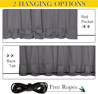 NICETOWN 2 Panels Outdoor Curtains for Patio Waterproof & Windproof, Grommet & Back Tab on Top & Bottom Weighted Drapes Keep Sun/Rain Out with Bouns Rope for Deck, Grey, W84 x L95