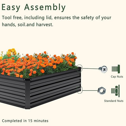 2PCS 8x4x1FT Galvanized Raised Garden Bed Kit,Vegetable Boxes-Rectangle Metal Flower Box,Large Planter Raised Beds Outdoor Garden for Planting,Fruit,Herb-Black