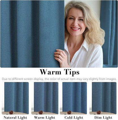 H.VERSAILTEX 100% Blackout Curtains for Bedroom Thermal Insulated Linen Textured Curtains Heat and Full Light Blocking Drapes Living Room Curtains 2 Panel Sets, Blue Sapphire, 52x96 Inch