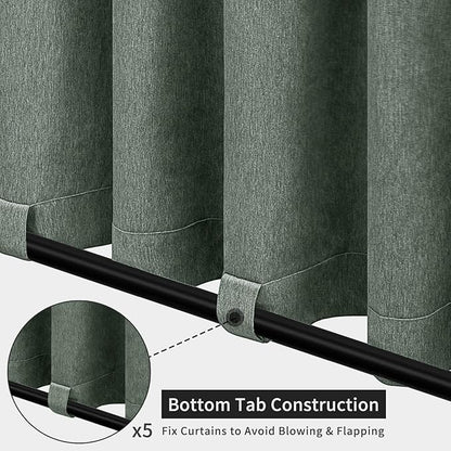 Easy-Going Linen Look Outdoor Curtains Waterproof Windproof Porch Curtains, Soft Thicken Outdoor Privacy Curtains for Patio, Gazebo, Grommet Top and Tab Bottom Drape, 1 panel, 110x108 inch, Sage Green