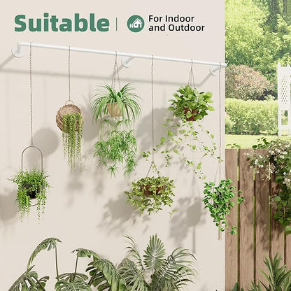 Plant Hanger Indoor with 6 Hanging Chains Hanging Planters for Indoor Plants Hanging Plant Holder Window Plant Shelves White Metal Rod(Pot not Included