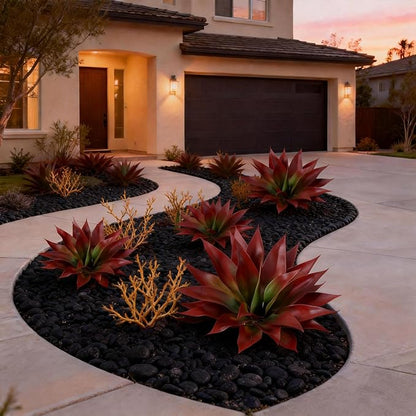 Ivydale Fake Plants 18 Inch Agave Artificial Plants Outdoor 2 PCS for Outside Decoration, Faux Greenery UV Resistant Artificial Outdoor Plants for Front Door Porch Planter Urn Patio Garden Yard(Red)
