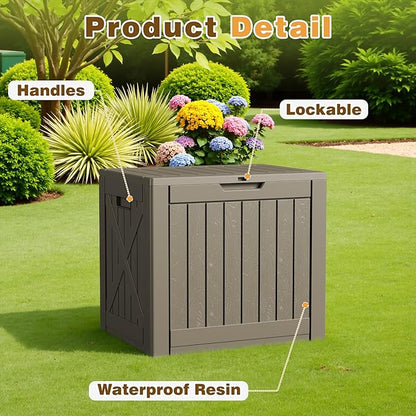 Flamaker Resin Deck Box 40 Gallon Waterproof Outdoor Indoor Storage Box Imitation Wood Resin for Patio Furniture Garden Tools and Pool (Brown)