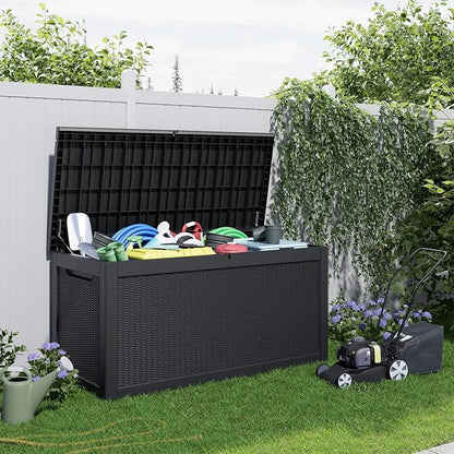 260 Gallon Resin Deck Box, Lockable Patio Outdoor Storage Box for Furniture, Garden Tools and Tools Storage, Waterproof Outside Storage Boxes - Black