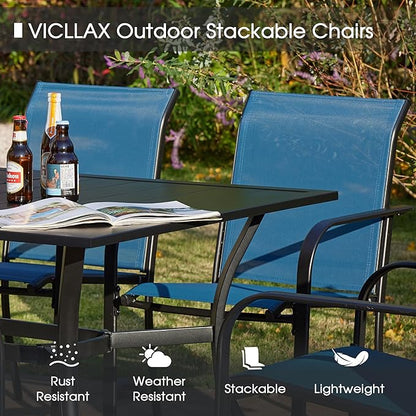 VICLLAX Patio Table and Chair Set of 6, All Weather Metal Round Outdoor Dining Furniture Set-47 Round Outdoor Table and Chairs, Black Tabletop