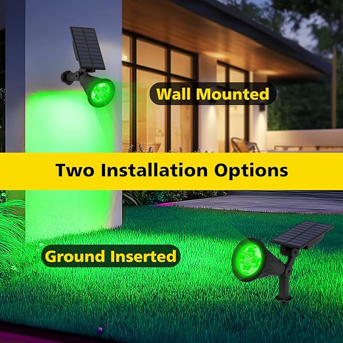 T-SUN Green Solar Spotlights, Green Solar Lights Outdoor, Auto-ON/Off 180°Angle Adjustable Solar Lights for Tree, Patio, Yard, Garden, Driveway, Pool Area (Green-2pack)
