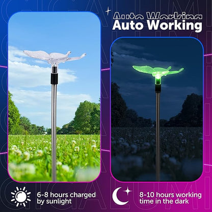 GIGALUMI Solar Garden Lights, 3 Pack Solar Butterfly Lights Decoration, Outdoor Garden Decoration Color Changing LED, Outdoor Decorative for Pathway, Lawn, Patio, Driveway