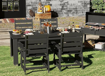 GREENVINES Outdoor Dining Table | 67’’ | HDPE | Rectangle Tables for 6 | All-Weather | Umbrella Hole | Patio Furniture | for Poolside Backyard Garden | Black