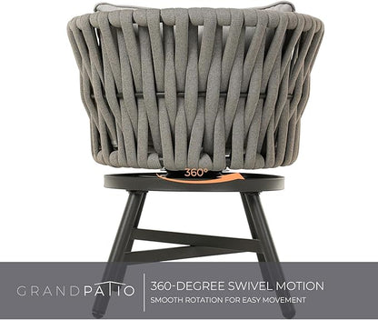 Grand patio 7-Piece Outdoor Dining Set for 6, Patio Dining Furniture Set for 6 Swivel Rope Wicker Chairs & 1 Bent Legs Rectangular Dining Faux Woodgrain Table with Umbrella Hole, Light Gray Brown