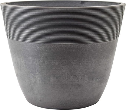 PSW Pot Collection 12-inch Plastic/Stone/Wood Composite Large Ribbed Planter – No Drainage Hole (Drillable), Indoor/Outer Garden Pot for Foliage, Trees, Flowers, Ferns, Cement Gray