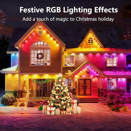 RGB Permanent Outdoor Lights, 50FT LED Eaves Lights with Smart App Remote Control, IP67 Waterproof, Music Sync, Timing Function for Christmas, Party, All Holiday Decorations
