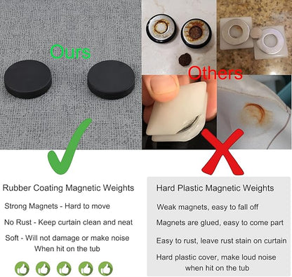 Magnetic Shower Curtain Weights, Rubber Covered Heavy Duty Weights, Prevent Curtain Liner from Blowing Around, Work for Drapery, Tablecloth, Flag, Outdoor Curtain 6 Pairs(Pack of 12)