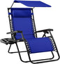 Best Choice Products Folding Zero Gravity Outdoor Recliner Patio Lounge Chair w/Adjustable Canopy Shade, Headrest, Side Accessory Tray, Textilene Mesh - Cobalt Blue