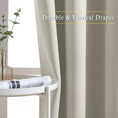 NICETOWN Short Cafe Curtain 54 inch Length, Window Treatment Thermal Insulated Grommet Room Darkening Sound Reducing for Bedroom/Nursery, Natural, 1 Panel, W66 x L54