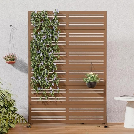Casaphoria Metal Privacy Screen Outdoor, 72" H x 47" W Freestanding Decorative Privacy Screen for Patio Deck Balcony Garden with Stable Base, Brown-Harold
