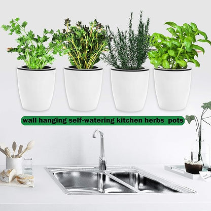 ORIMERC 6 Pack White Self Watering Wall Hanging Planter Pots Vertical Garden Window Mount Indoor Outdoor Plant Flower Basket Kitchen Herbs Balcony Railing Shelf Fence Bedroom Trellis Decor(Medium)
