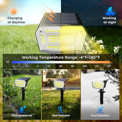 TECKNET Spot Lights Outdoor with 59 LED, 8 Pack Solar Lights Waterproof IP65, Auto On/Off Solar Spot Lights Outdoor, 3 Lighting Modes Solar Powered Garden, 2-in-1 Solars Landscape Light(Warm White)