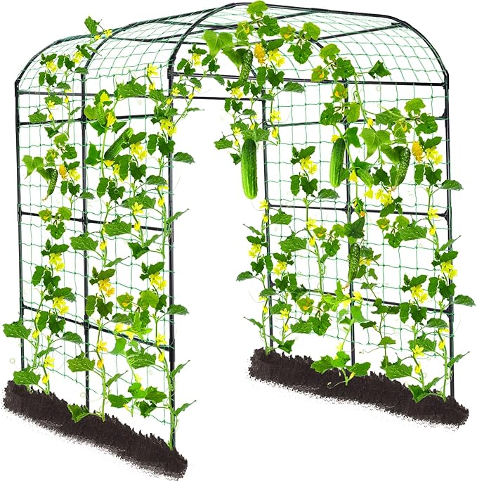 Lalahoni Large Garden Trellis Arch for Climbing Plants Outdoor, 7.8 feet Tall Metal Walkway Arbor Plant Support Vine Flower Vegetables Cucumber Trellis for Raised Bed, with Netting, Lightweight