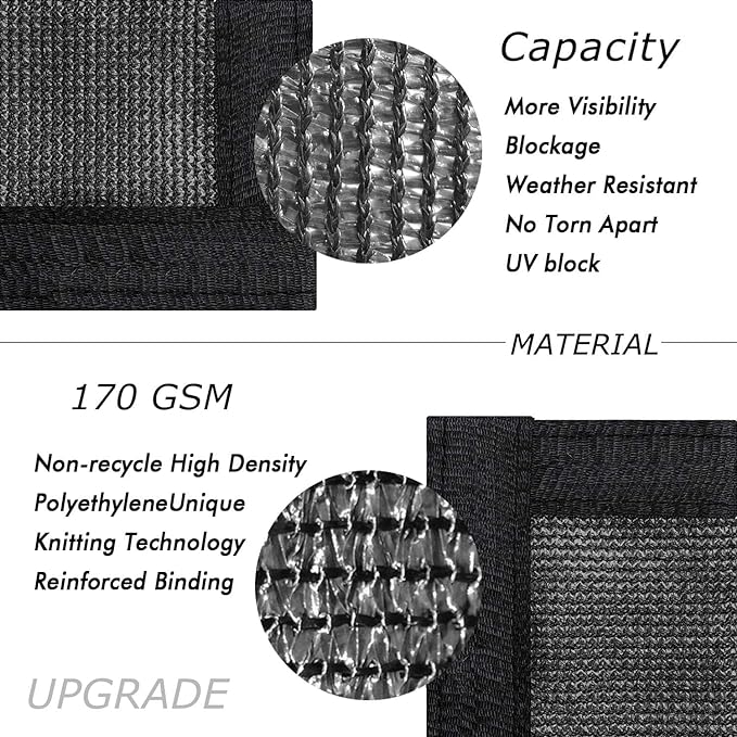 UPGRADE Privacy Fence Screen 3'x63' Black Outdoor 90% Visibility Blockage 170 GSM Mesh Shade Cover Panels for Backyard,Balcony,Home Decoration with Zip Ties,Customized Avaliable