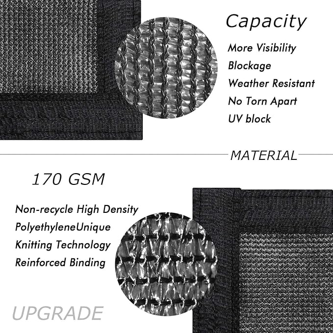 UPGRADE Privacy Fence Screen 3'x70' Black Outdoor 90% Visibility Blockage 170 GSM Mesh Shade Cover Panels for Backyard,Balcony,Home Decoration with Zip Ties,Customized Avaliable