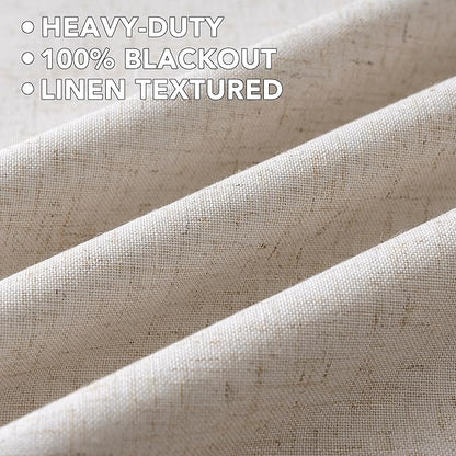 H.VERSAILTEX Linen Curtains 100% Blackout Curtains for Bedroom 102 inch Long Full Light Blocking Nature Linen Blended Window Curtains for Living Room Nickel Grommet (2 Panels, Heathered Natural)