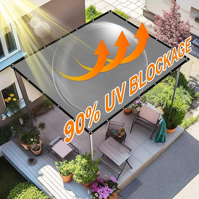 Artpuch 90% Sun Shade Cloth, 8 x 10 FT Pergola Shade Cover Canopy with Grommets, Sun Screen Fabric Tarp for Patio, Outdoor, Garden, Backyard, Light Grey