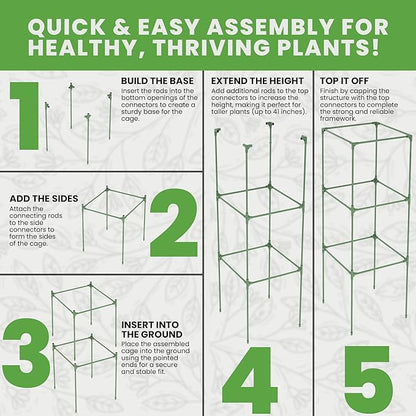 Tomato Cage Square - Large Trellis Stakes and Plant Support Structures for Vegetables and Climbing Plants - Tall Tomato Cages for Garden, Pots, Raised Garden Bed Outdoor Supplies (3 Pack - Up to 41")