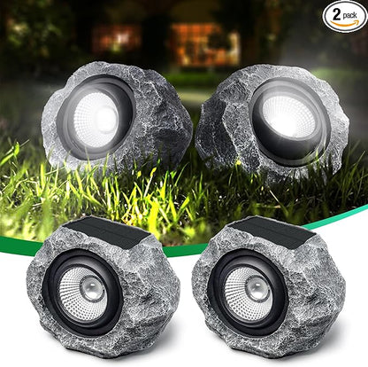 2 Pack Solar Rock Lights Outdoor, Angle Adjustable Solar Lights Outdoor Waterproof, LED Solar Garden Lights, Auto On/Off Landscape Lighting for Yard Pathway Patio Flower Bed - White Glow (Stone Gray)
