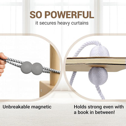 Hion Magnetic Curtain Tiebacks Grey 2pcs, Curtain Tiebacks Buckles Holdbacks Holders Hooks Clip for Home Bedroom Office Decorative Curtain