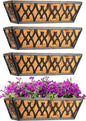 4 Pack 14 Inch Window Boxes Planters Railing Planter Box with Coco Liners Deck Railing Planter Boxes Balcony Hanging Flower Box for Outdoor Plants Garden Decor