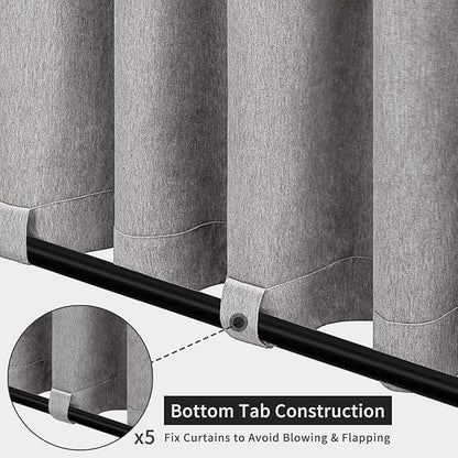 Easy-Going Linen Look Outdoor Curtains Waterproof Windproof Porch Curtains, Soft Thicken Outdoor Privacy Curtains for Patio, Gazebo, Grommet Top and Tab Bottom Drape, 1 Panel, 110x108 inch, Grey