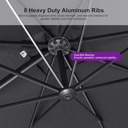 PURPLE LEAF Patio Umbrella 8' X 8' Rectangle Cantilever Umbrella Large Aluminum Outdoor Umbrellas with 360-degree Rotation & UPF40+ Premium Fabric for Deck Pool Garden Yard, Mist Grey