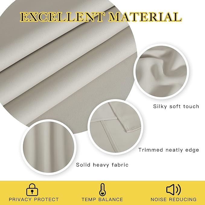 NICETOWN Blackout Natural Curtain for Living Room - Grommet Thermal Insulated Solid Room Darkening Thermal Curtain Drape Sound Reducing for Bedroom (1 Panel, W52 x L120)
